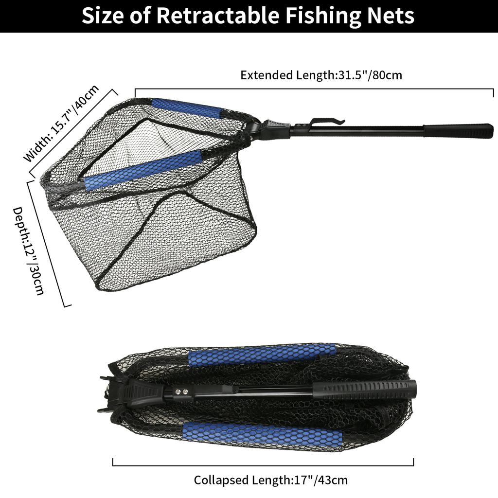 55cm-190cm Telescopic Fishing Net for Salmon Fly Carp Catfish Trout Floating Landing Net Easy Catch & Releasee Foldable