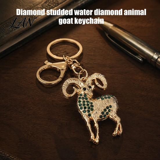 Rhinestone Goat Charm Sparkling Keychain, Golden Plated Key Ring for Men Animal Chain Women, Decorative Keychain Car Keys Handbags Backpacks