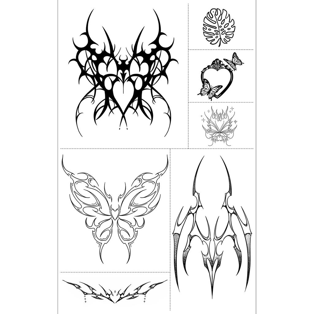 Butterfly Ghost Bow Flower Kitten English Short Sentences Multi-Picture Finger Tattoo Sticker