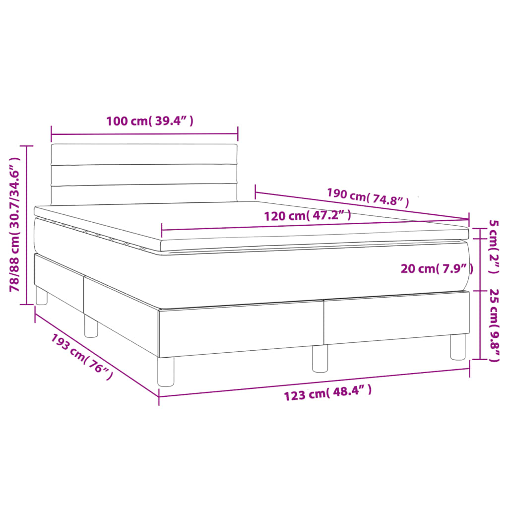 Box Spring Bed with Mattress Dark Brown 120 X 190 Cm Fabric