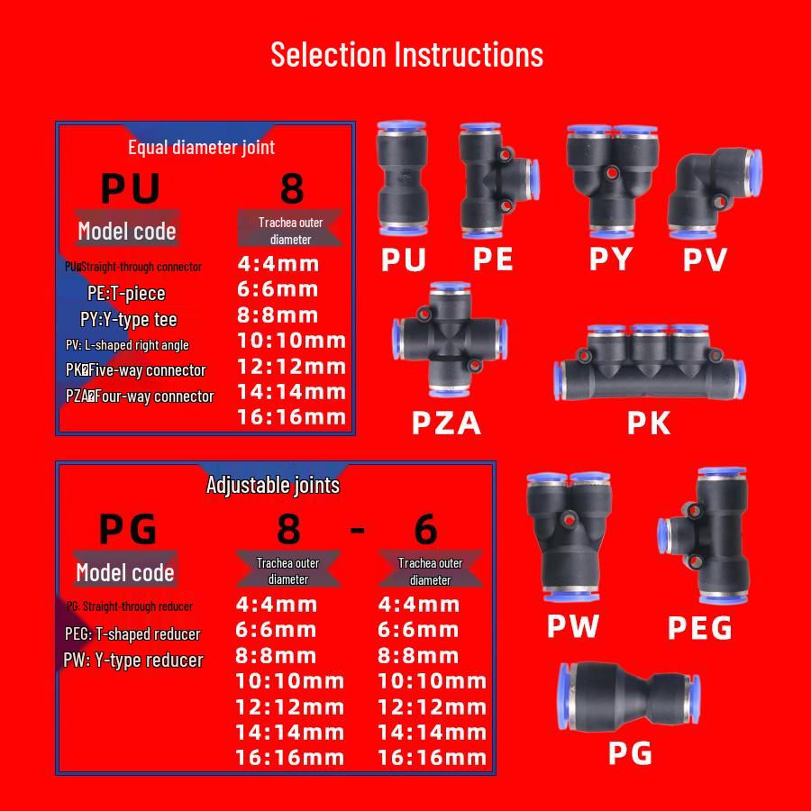 Plastic Pneumatic T- and Y-Type Quick Connect Tube Fittings