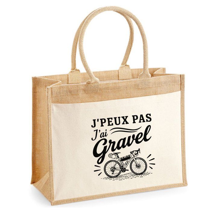 Sac cabas - PLANETEE - J'peux pas minimaliste - Toile de jute et coton - 21 L (43×33×21 cm) - Motif "J'peux pas j’ai Gravel"