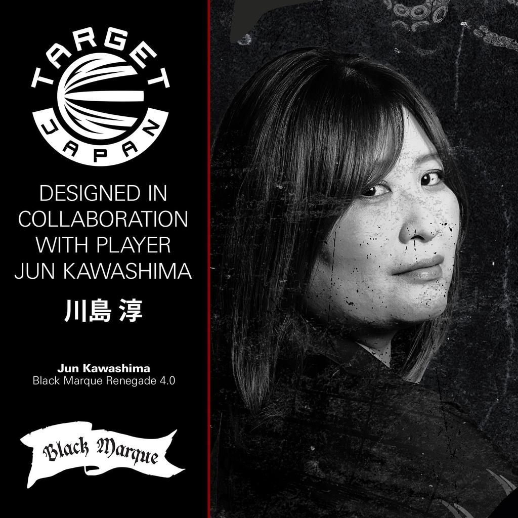 Target Japan BLACK MARQUE RENEGADE Darts Set Tungsten Steel 23g 6 Shape Flights and Shafts with SWISS BLACK NANO POINT 30mm Shafts 4.0 (Kawashima