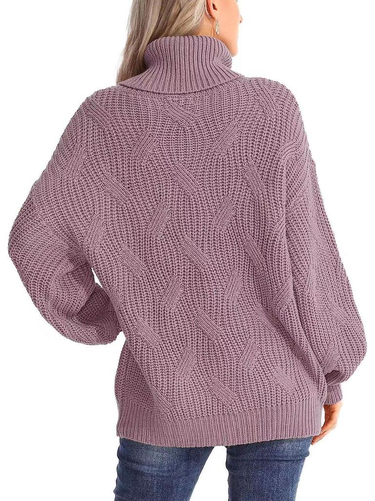 Maglione Pullover da Donna Autunno/Inverno 2024 Largo a Collo Alto Lavorato a Maglia a Cavi