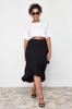 Women's Style Plus Size Black Midi Woven Skirt
