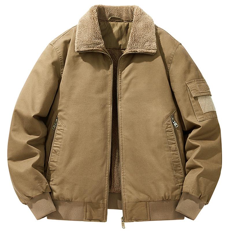 Herren-Arbeitsjacke aus Lammwolle - Dicke, Warme Baumwolljacke mit Samtfutter, Reverskragen, Herbst/Winter Freizeit-Oberbekleidung.
