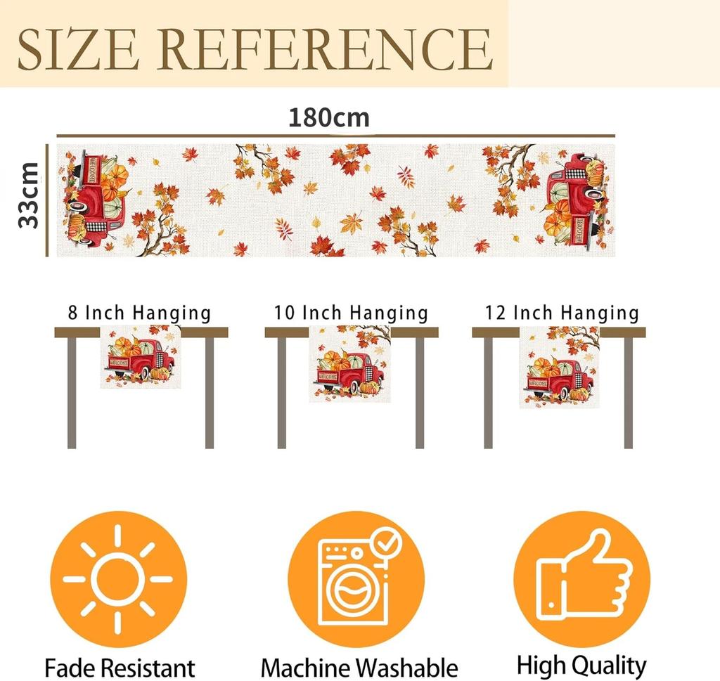 Fall Harvest Red Truck Pumpkin Linen Table Runners Holiday Party Decor Reusable Kitchen Dining Table Runners Autumn Decorations