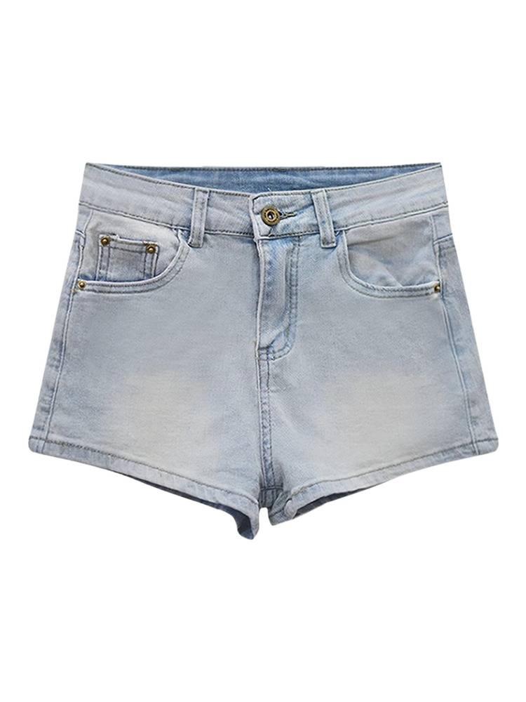 Women's High Waist Light Blue Denim Shorts - Slimming & Versatile Hot Pants