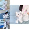 Cute Scarf White Cat Plush Doll Cartoon Shoulder Bag With Detachable Strap For Daily Use