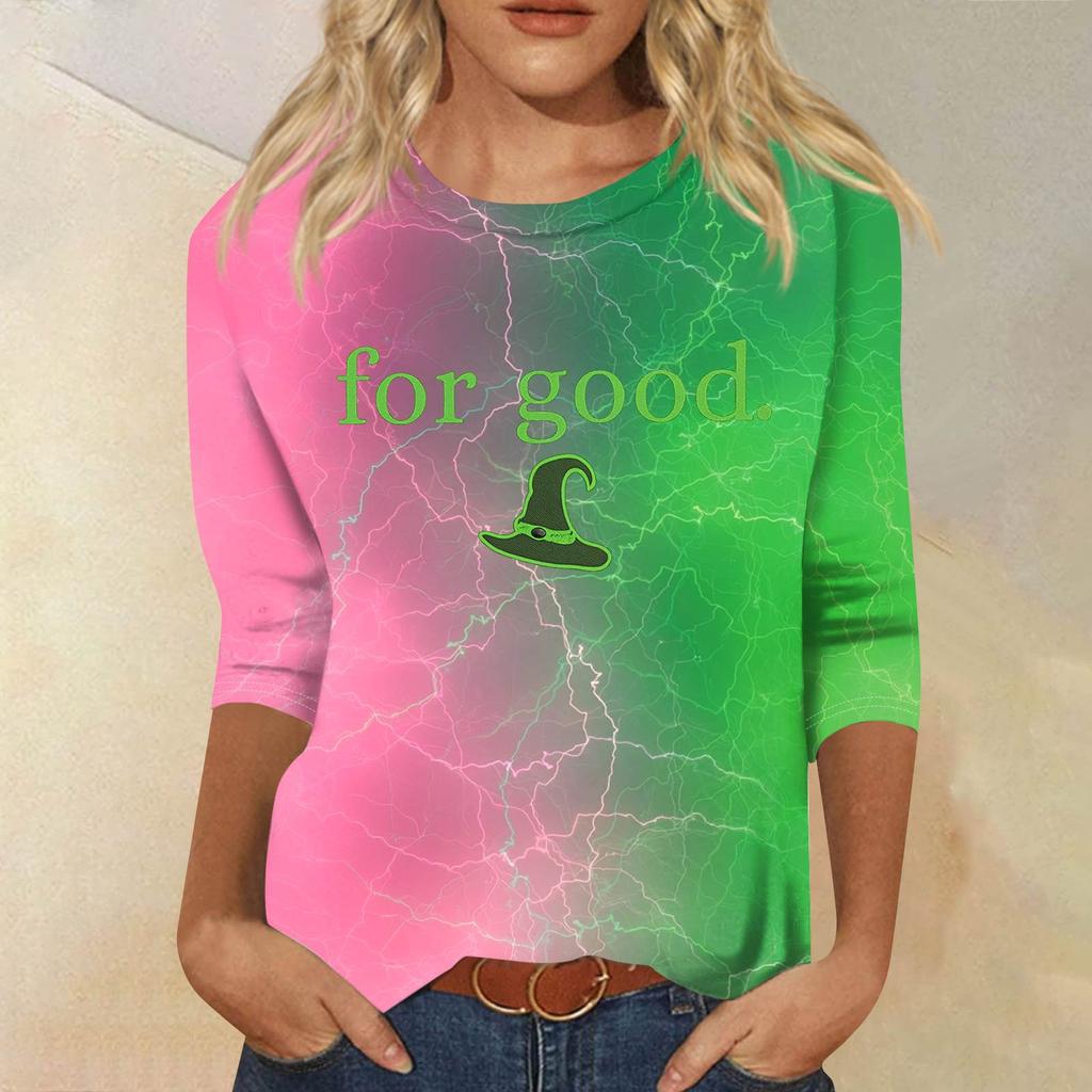 Women's Fashionable Casual Three-Quarter Sleeve Printed Round Neck Top