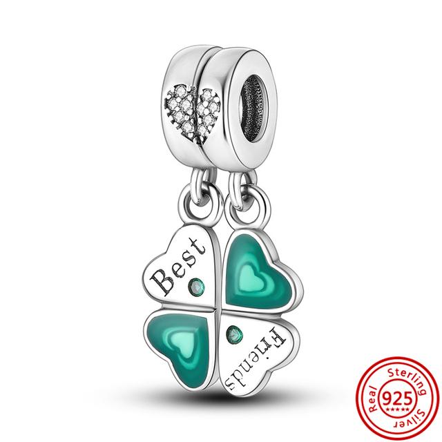 

Стерлингового Серебра 925 пробы Четырехлистный Клевер Стиль Зеленый Прозрачный Циркон Сердце Счастливые Бусины Подходит Подвески Браслет Ювелирные Изделия