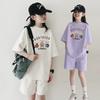 Summer Children Set Girls Clothes Sport Tracksuit Teenager Bear Letter T-shirt + Shorts Pant Two-piece Set