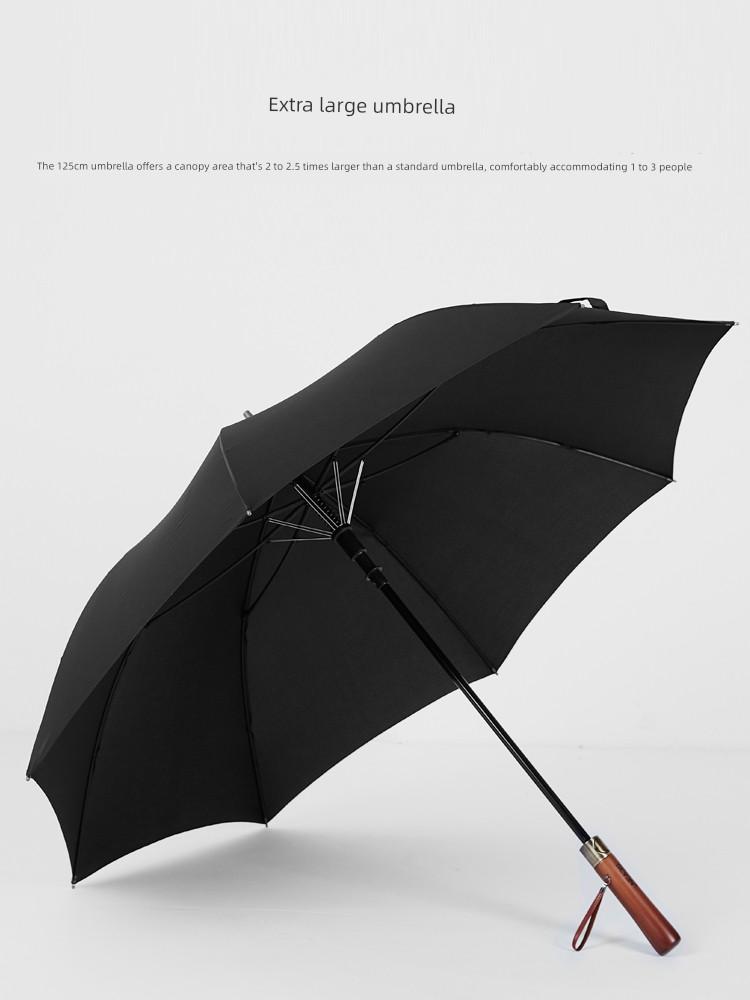 Golf Long-Handle Umbrella for Men, Automatic, Large Size, Double-Person, Extra Thick, Sturdy, Wind-Resistant, Wooden Handle, Business Umbrella