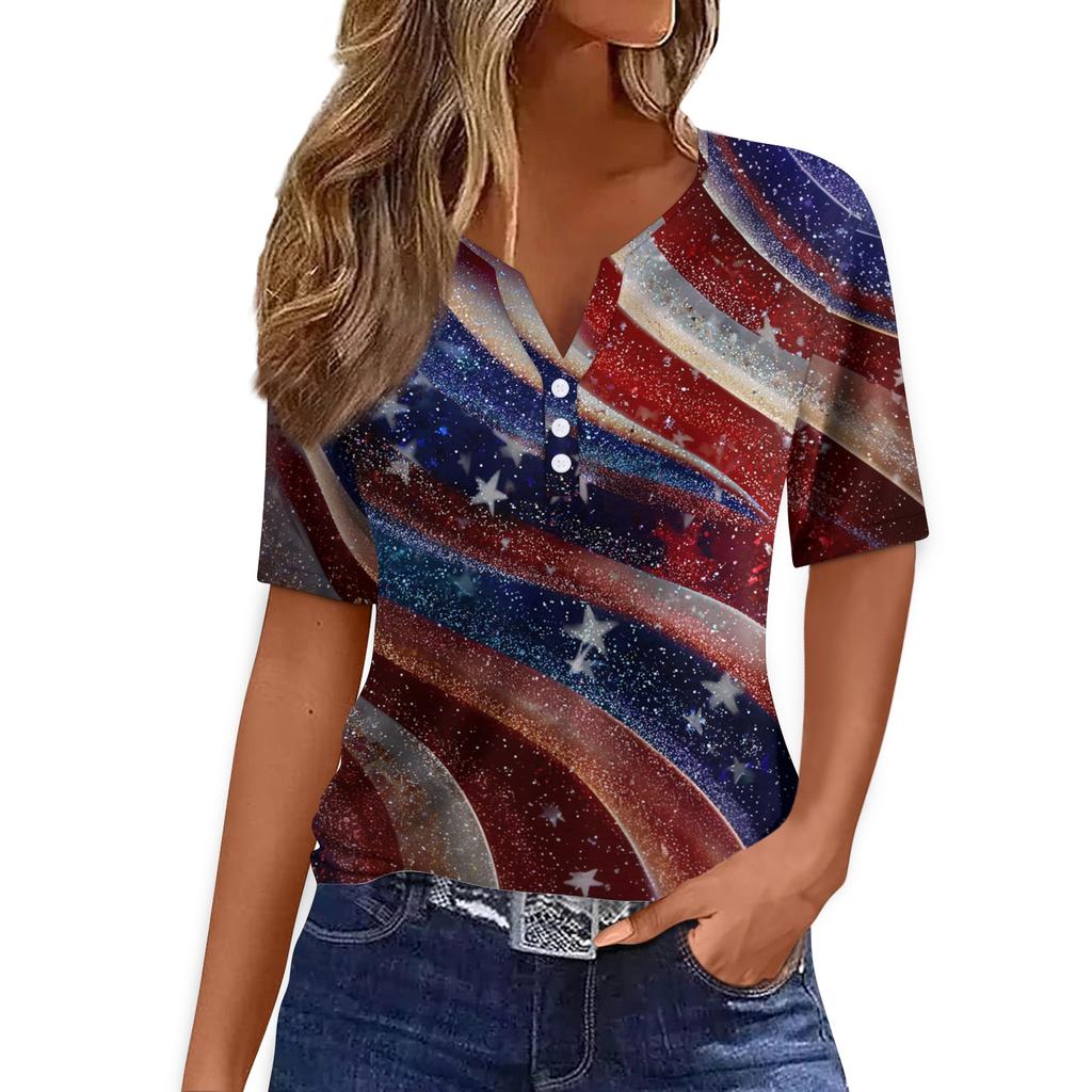 Women's T Shirt Tee Print Button Short Sleeve Daily Weekend Fashion Basic V- Neck Regular Top