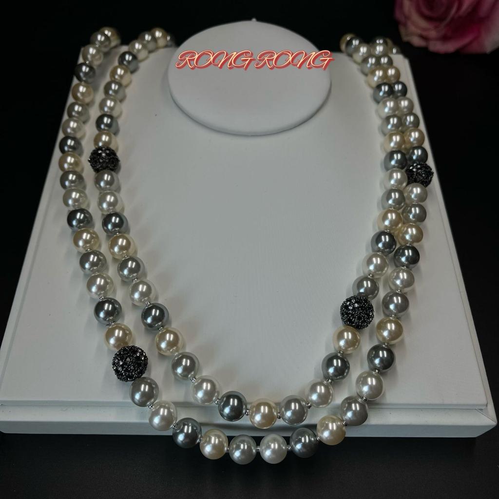 Vintage Shi Family Style Fragrant Two Tone Mixed Color Pearl Necklace Light Luxury Sweater Chain