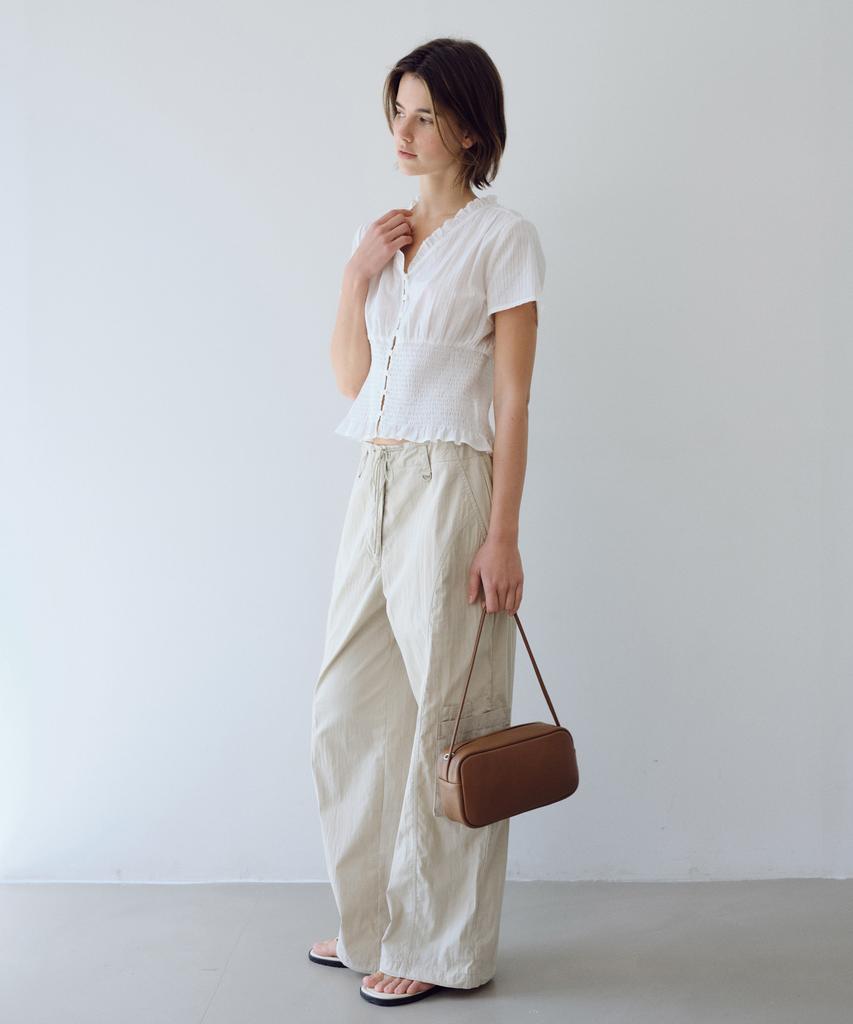 Yulago Smocked Frill Blouse_Ivory
