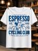 Espresso Cycling Club Bold Blue Line Cyclist Drinking Coffee With Croissant And Cafe Icons Retro Unisex All Tshirt