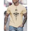 Men's summer 100 cotton fashionable casual sports loose mountain and compass pattern printed round neck short sleeved T-shirt