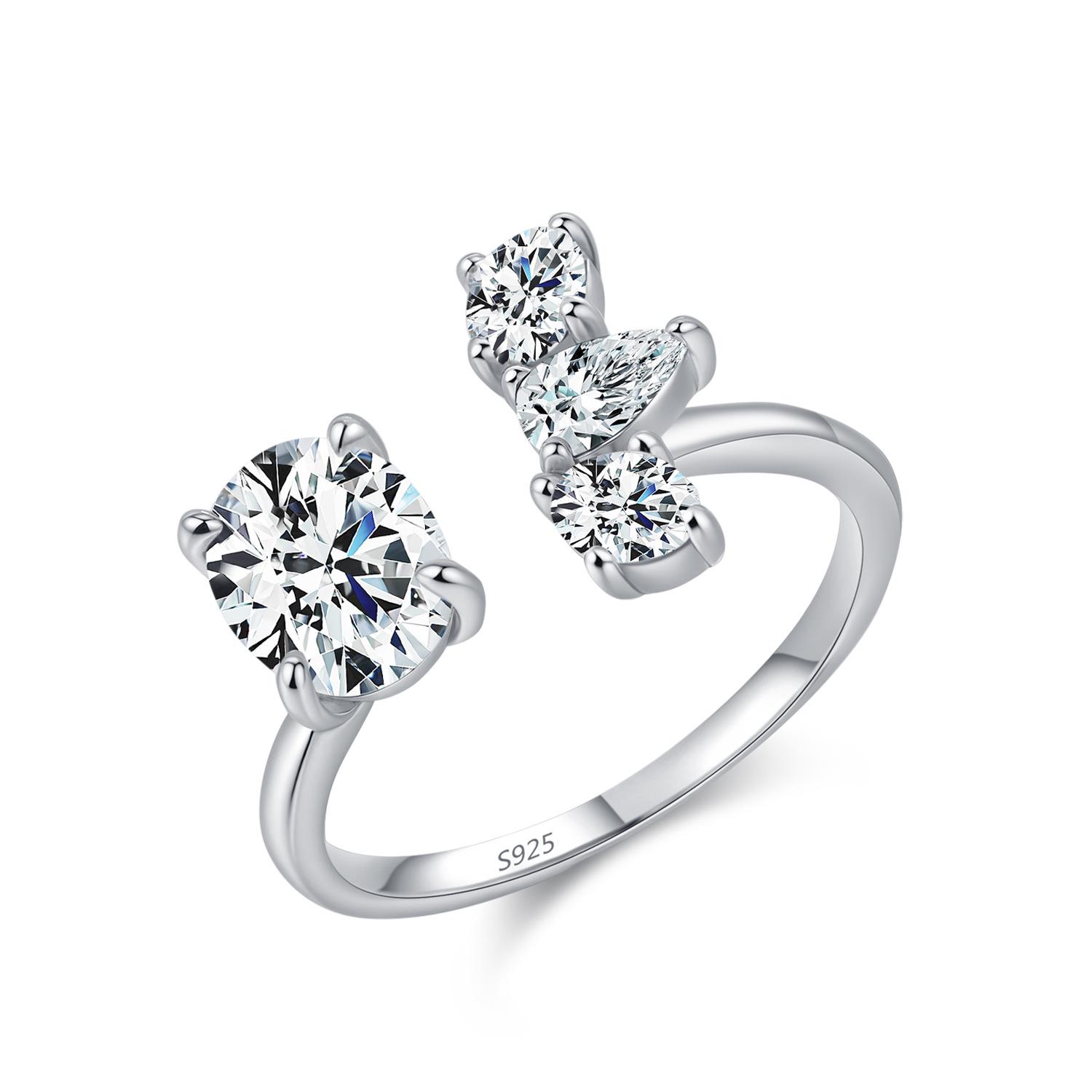 S925 Sterling Silver Oval Zircon Ring - High-End, Creative Open Design Size 9
