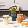 Simple English Mug with Lid and Straw High Value Ceramic Cup for Girls Water Cup Couple Cup Souvenir