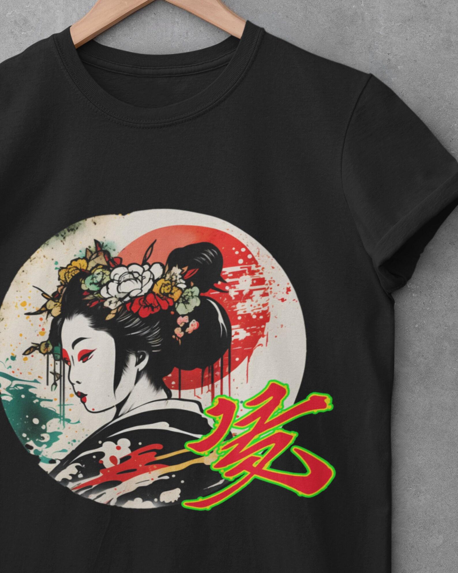 Vintage 80s Geisha Girl T-Shirt: Japanese Ink Splash Design 4XL