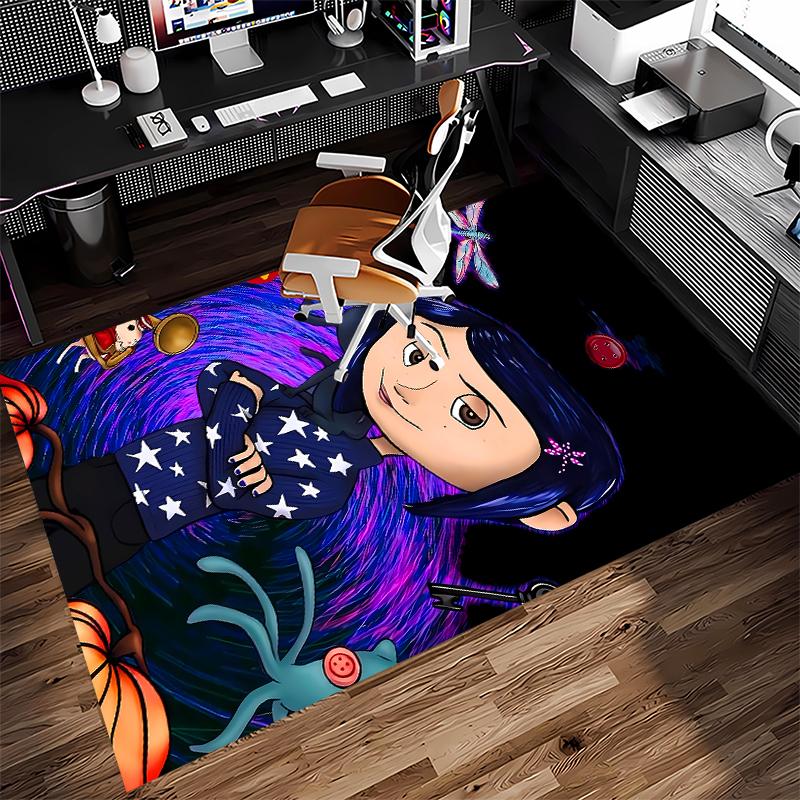 1 Stück Coraline Print Teppich - Weich, Waschbar, Rutschfest, Indoor-Matte für Bürostühle, Wohnzimmer, Home Office, Dekorativer Teppich