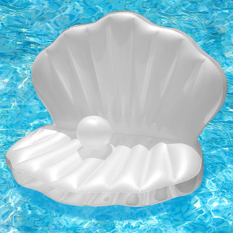 New Ins Inflatable Shell Floating Row Pearl Ball Fan-shaped Mount Mermaid Water Inflatable Floating Bed Swimming Ring