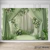 2D Soft Green & White Drape Backdrop with Flowers Photo Background