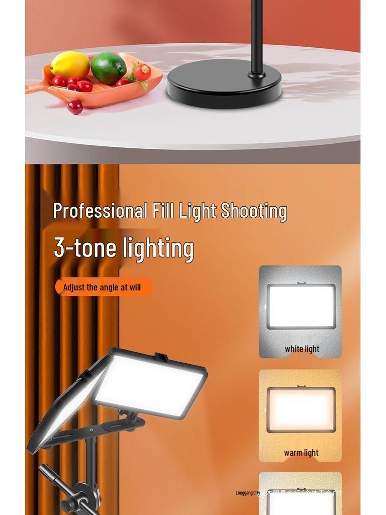 Dual Light No-Shadow Phone Stand: Live Stream Selfie Fill Light for Desktop & Professional Food Photography.