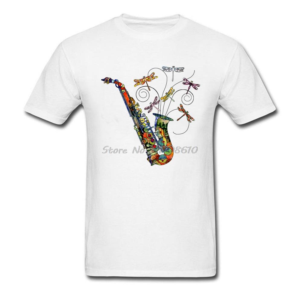 Brand New Wild Saxophone Art Design Men White T-shirts Cotton Short Sleeve Plus Size Casual Chic Watercolor Gift Tee Shirt