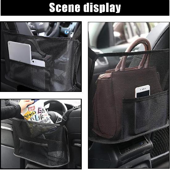 Handbag Holder For Auto, Net Pocket Purse Holder Between Front Seats Car Storage Organizer, Universal Accessory For Women And Men, Pet/Kids Car
