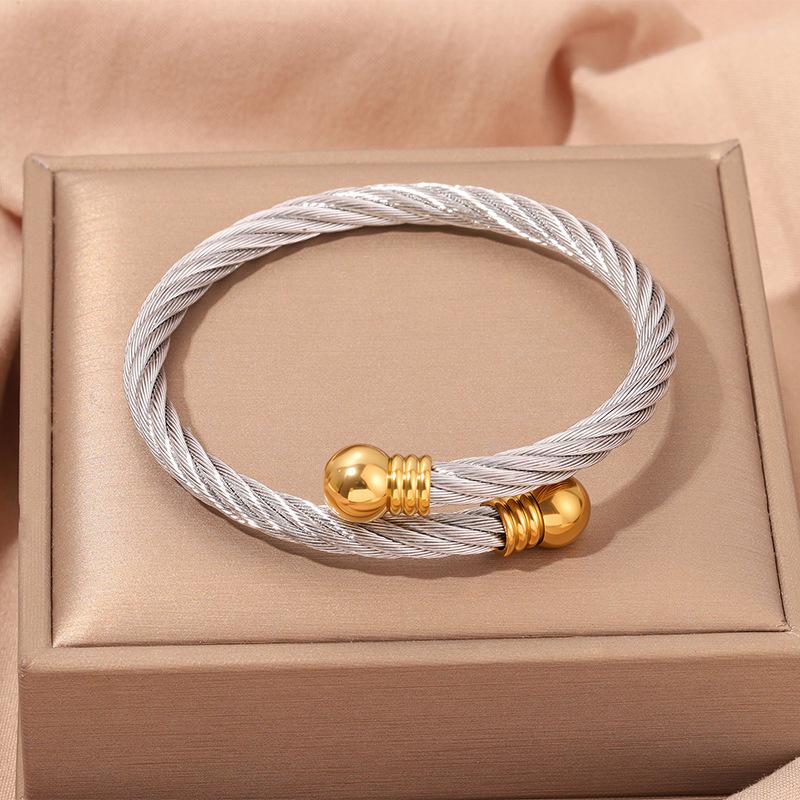 Popular, Personalized Trend, Retro Stainless Steel Winding Geometric , Pearl Steel Wire