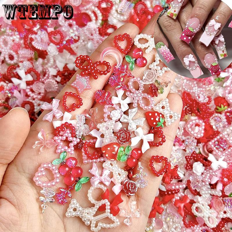 WTEMPO Mini 3D Resin Nail Art Decorations Mixed Flower/Bow/Heart/Rose/Moon/Star Designs Crafts Making Accessories DIY Decorations Supplies
