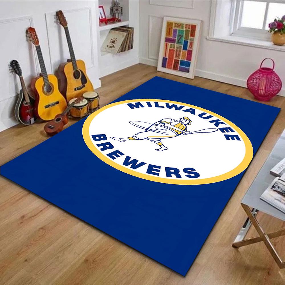 Milwaukee Brewers Vintage Logo Patterned Carpet, Non Slip Mat Suitable for Living Room and Bedroom Sofas