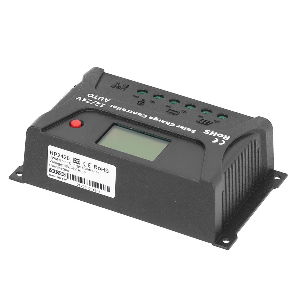 PWM Solar Charger Controller 20A Solar Panel Regulator Black Energy Controller for RV Accessories