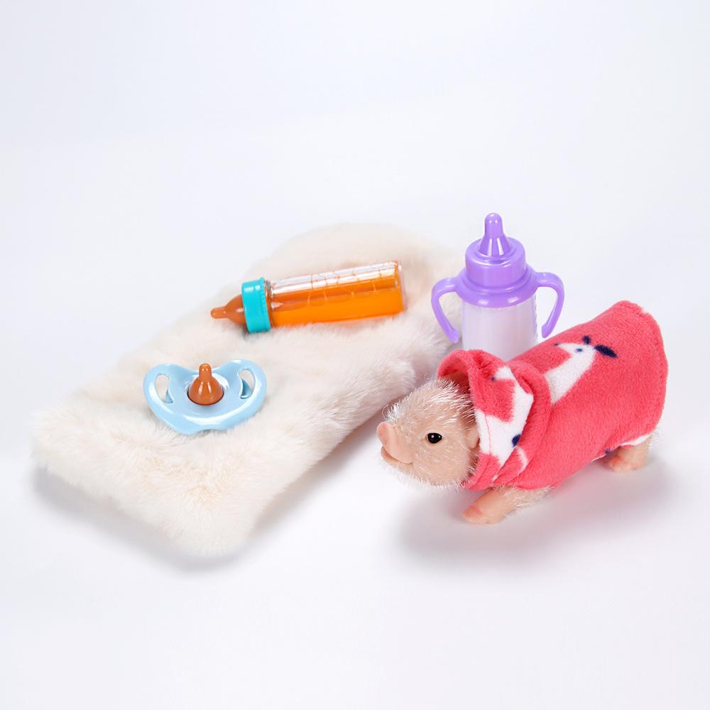 Silicone Pig Wearing Clothes with Milk Bottle Set Handmade Reborn Animal Decompression Toy Model