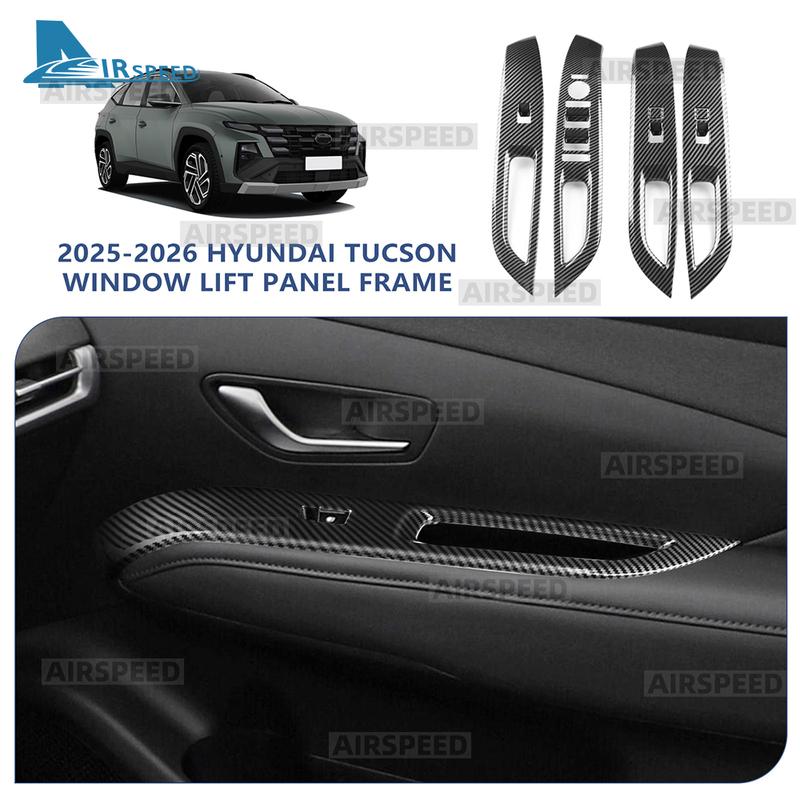 Carbon Fiber Style Car Window Control Frame Cover LHD For Hyundai Tucson NX4 2025 2026 Sticker Interior Trim Accessories