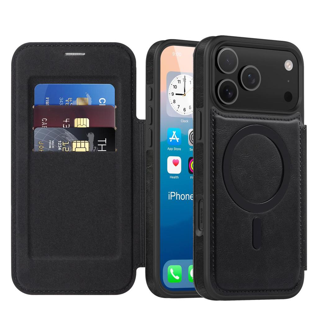 Lingdun Leather Magnetic Card Slot Case for iPhone 17 Pro Max with Electroplated Finish