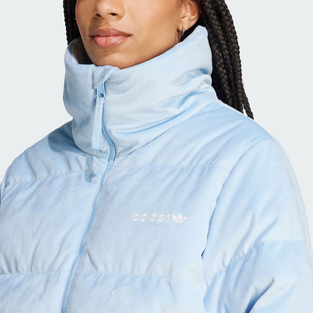 adidas Originals Regendown Puffer Samt Stehkragen Einfarbig Kurze Jacke Daunenmantel Damenjacke Rosa Blau JH3600