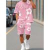 Set Elegante da Uomo con T-shirt e Pantaloncini a Fantasia Floreale, Perfetto per Uscite Estive, Ideale per Coppie, Comodo da Indossare