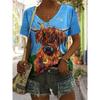 Women's Western-Style Retro Print Short-Sleeve T-Shirt Casual V-Neck Top Fashionable Vintage Graphic Tee for Ladies