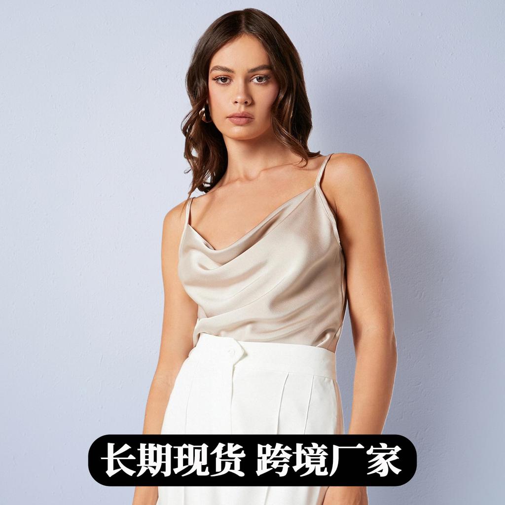 Women's Japanese Satin Vest Sling Spring Pile Pile Collar Sexy Bottom Swinging Collar Short Top