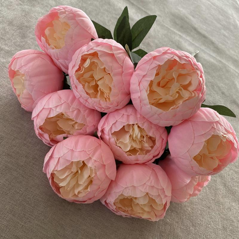 10 head Nordic Simulated Round Peony Bouquet Wedding Home Furnishing Hotel Restaurant Table Decoration Fabric Artificial Flowers 1pc