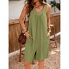 Summer New Solid Color V-neck Loose Pocket Sleeveless Jumpsuit