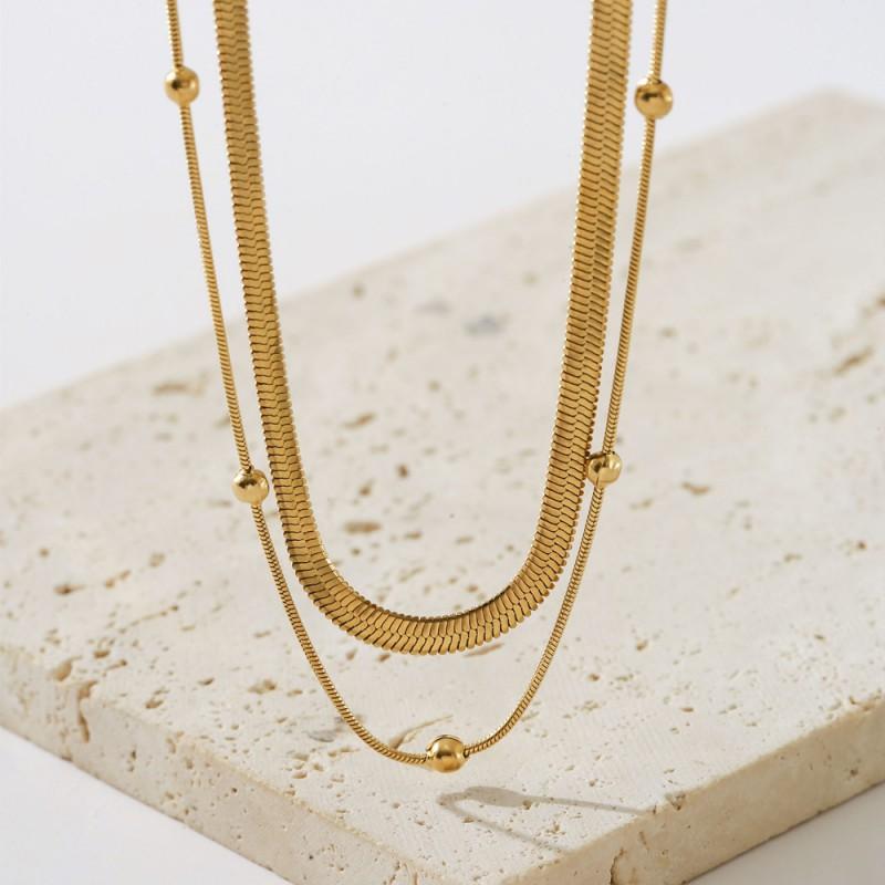 Minimalist 18K Gold Plated Titanium Steel Necklace Women Double Layer Style Snake Chain Choker Hypoallergenic Geometric