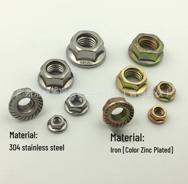 Color-Plated Stainless Steel 304 Hex Flange Nut with Anti-Slip Patterned Teeth DIN6923