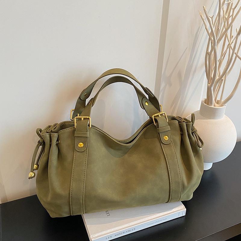 Handbag Fashion Retro Frosted Loose Pleated Soft Leather Women's Bag Simple Commuting Tote Bag