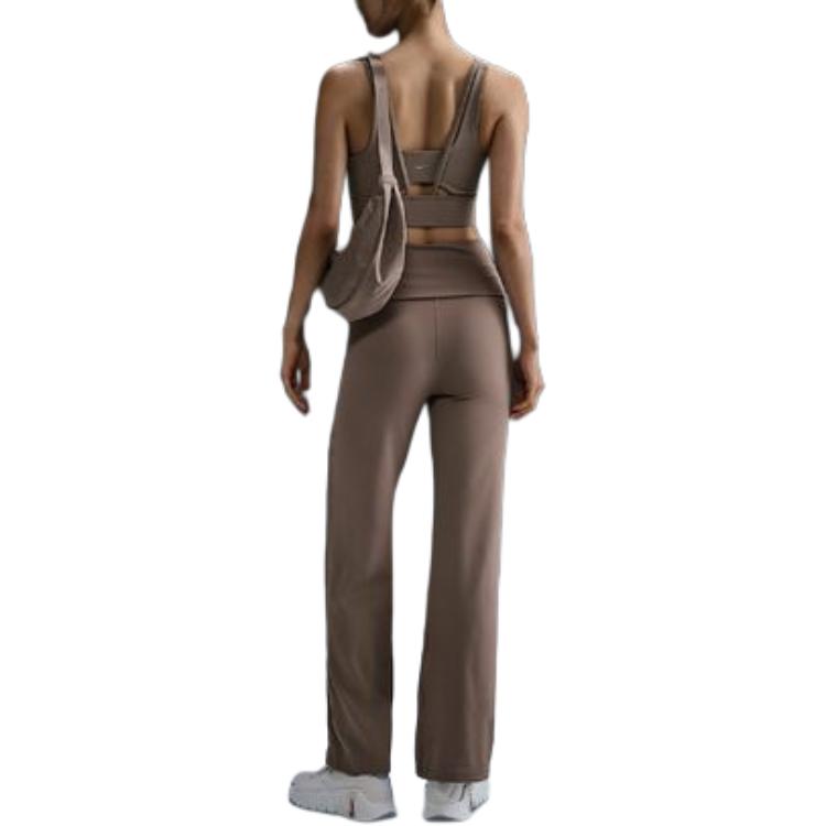 Nike Solid High-Waisted Slim Fit Flared Casual Pants Women Bottoms Brown FV7849-233
