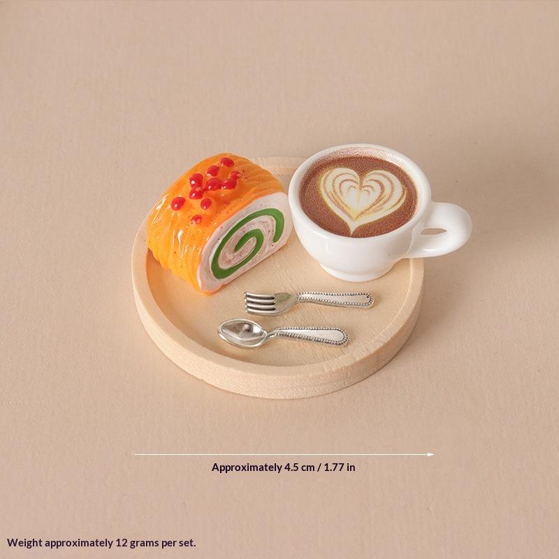 Realistic Dollhouse Miniature Coffee & Pastry Set Food Tray Accessory for Doll House Diorama Art Decor Collection Gift