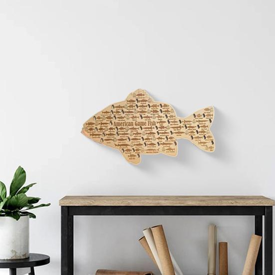 Fishing Logo Decor Handcrafted Wooden Artwork Decorative Desktop Ornament Gift for Fishing Enthusiasts Home Office Decoration